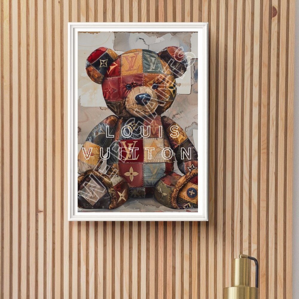 24" x 36" LOUIS VUITTON Patched Teddy Bear Art Print Signed by Denardai